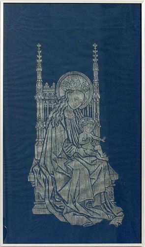 SILVER PAINT ON SILK MADONNA AND CHRIST CHILD