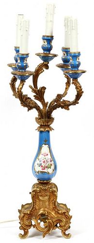 FRENCH STYLE PORCELAIN & GILT METAL TORCHIER