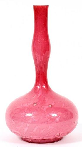 CASED PINK GLASS & MICA STICK NECK VASE C. 1875
