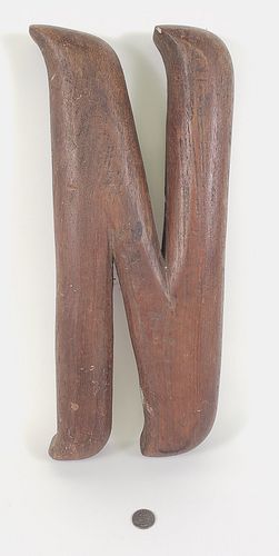Hand Carved Solid English Oak Wood Letter "N" Plaque