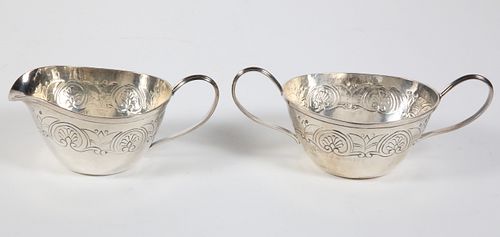 Sterling Silver Engraved Creamer and Sugar