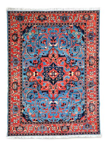 Vintage Hand Knotted Heriz Style Oriental Carpet