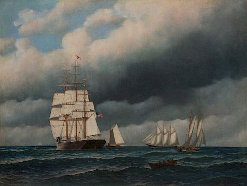ANTONIO JACOBSEN, (American, 1850-1921), "The Chapman" of New York off Sandy Hook