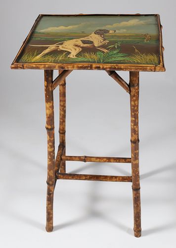 Vintage Bamboo Side Table with Duck Hunting Scene