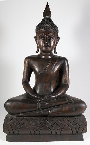 Vintage Carved Wood Figure of Buddha
