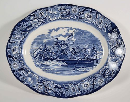 Ironstone Liberty Blue Commemorative Porcelain Platter "Washington Crossing The Delaware"