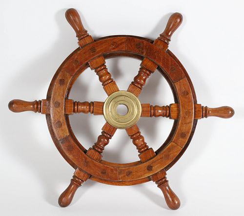 Miniature Mahogany and Brass Six Spoke Ship's Wheel