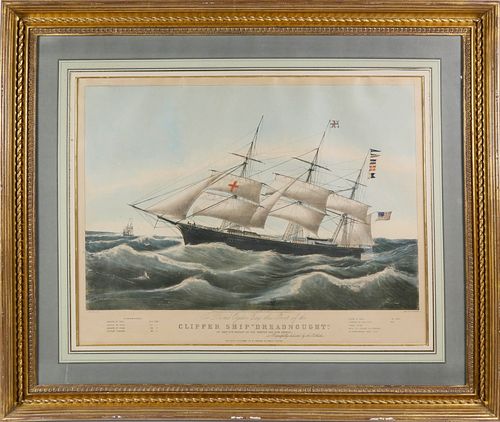 N. Currier and Ives Lithograph "Clippership Dreadnought off Sandy Hook, 1854"