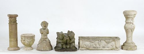 Six Pieces of Cast Stone Garden Decorations