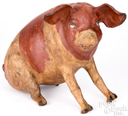 Large painted chalkware seated pig