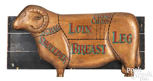 Carved and painted butcher shop trade sign
