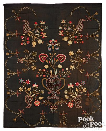 An embroidered wool bedspread, 19th c.