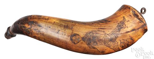 American carved powder horn