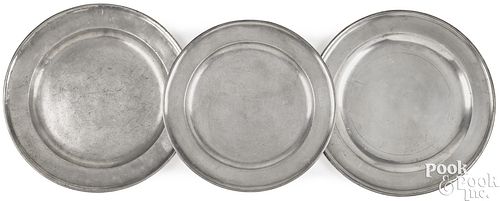 Three Boston pewter chargers, 18th c.