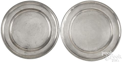 Two Rhode Island pewter chargers, late 18th c.