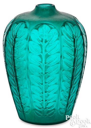 Lalique Tournai teal green glass vase
