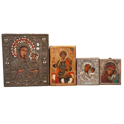 ANÓNIMO, Íconos religiosos, Sin firmas, Óleos sobre madera, 32 x 28 cm, 25 x 16 cm, 17 x 14 cm y 16 x 13 cm, Piezas: 4