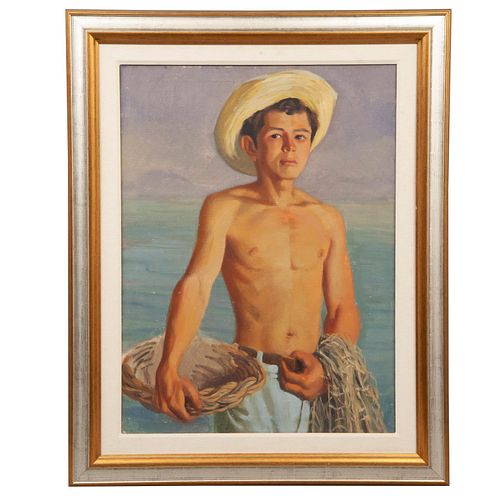 ANÓNIMO, Retrato de joven pescador, Sin firma, Óleo sobre tela, 83 x 61 cm medidas totales