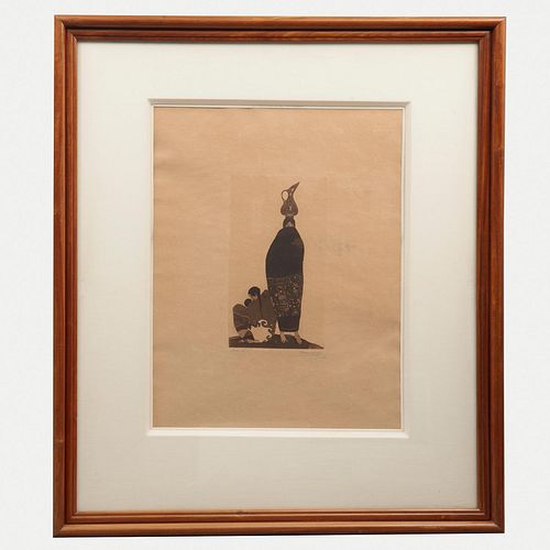 ROBERTO MONTENEGRO, Mujer maya, Firmado y fechado 1926, Grabado al aguafuerte y aguatinta A. 2 -3, 33 x 18 cm imagen /59 x 46 cm papel