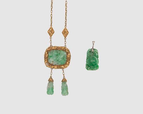 Carved Jadeite Necklace and Pendant