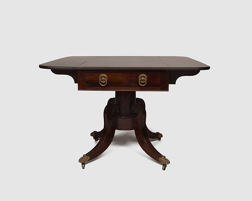 American Late Federal Two Drawer Carved Mahogany Breakfast Table, early 19th century