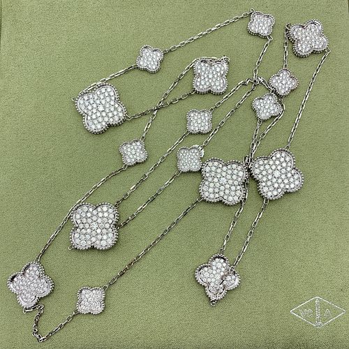 Van Cleef & Arpels Magic Alhambra 18K White gold & 16.93ct Diamond long necklace, 16 motifs