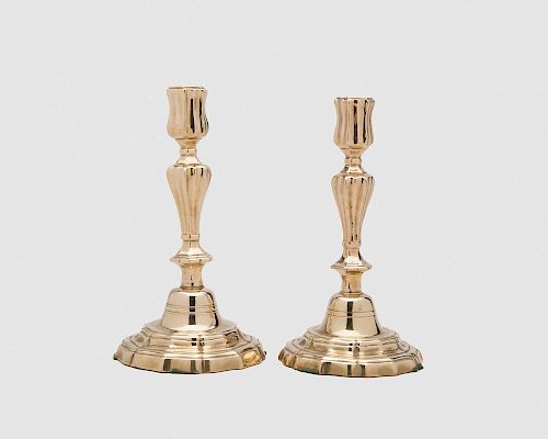 Pair of Continental Brass Candlesticks, 18th cenutry