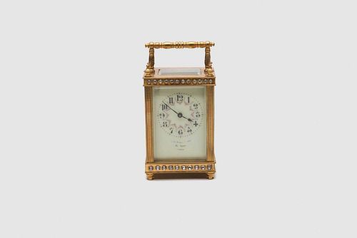 French Brass, Beveled Glass, and Jeweled Carriage Clock