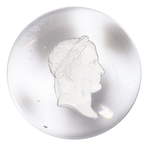 ANTIQUE FRENCH NAPOLEON 1ST SULPHIDE ART GLASS PAPERWEIGHT