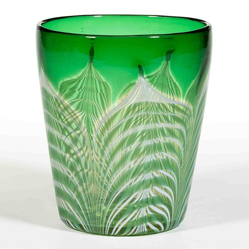 DURAND PEACOCK FEATHER ART GLASS SPILL VASE