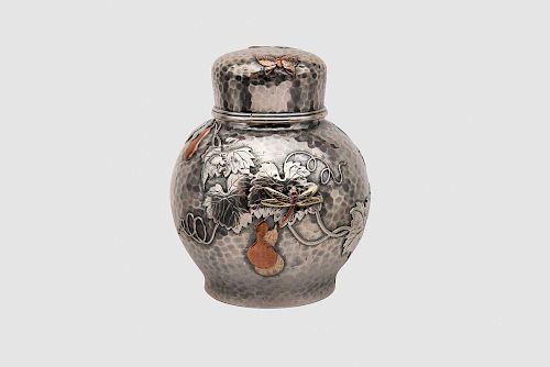 TIFFANY & CO. Hammered Silver and Mixed-Metal Japanesque Tea Caddy