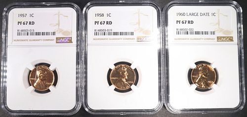 1957,1958,1960 (LG DATE) LINCOLN CENTS NGC PF67 RD
