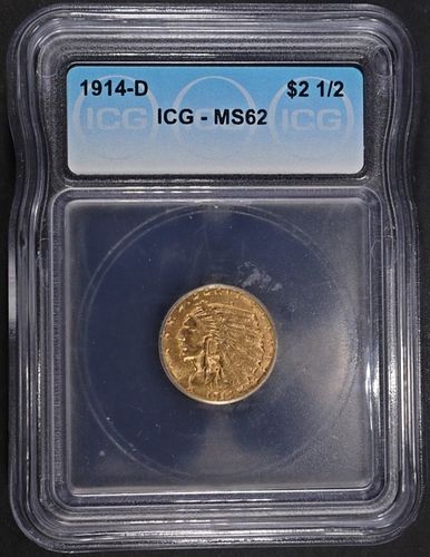 1914-D $2.5 GOLD INDIAN ICG MS-62