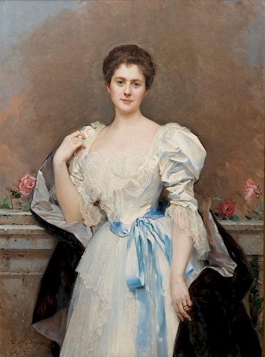 RAIMUNDO DE MADRAZO Y GARRETA, (Spanish, 1841-1920), Portrait of Mrs. Oliver Gould Jennings, 1897
