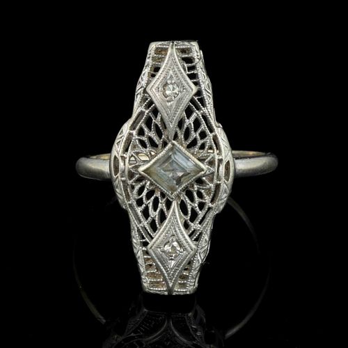 ANTIQUE / VINTAGE ART DECO 14K WHITE GOLD AND GEMSTONE LADY'S RING