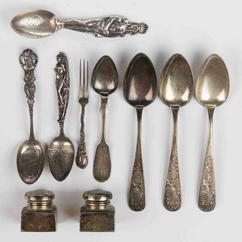 AMERICAN STERLING AND COIN SILVER FLATWARE AND SHAKERS, LOT OF TEN