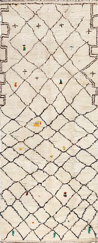Tribal Vintage Shaggy Beni Ourain Moroccan Berber Carpet 10 ft 3 in x 4 ft 3 in (3.12 m x 1.3 m)