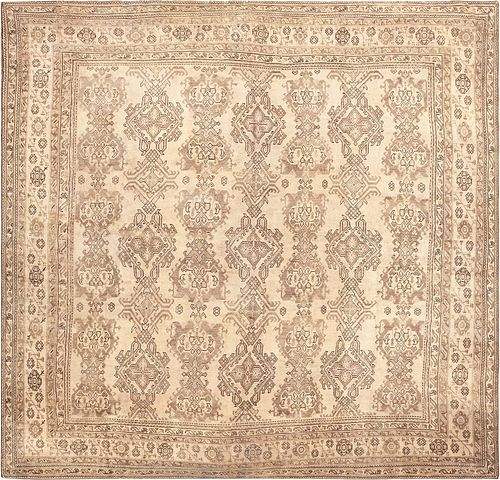 Large and Square Antique Turkish Oushak Carpet 18 ft 7 in x 17 ft 7 in (5.66 m x 5.36 m)