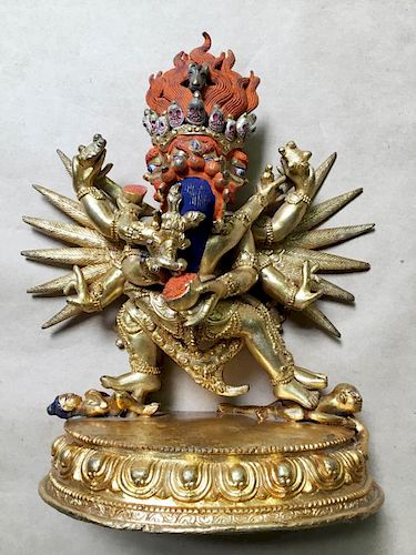 Chinese Antique Mahakhala Figure-Ming Dynasty (1368 To 1644),  Chinese Ming Dynasty Gilt Copper Figure,