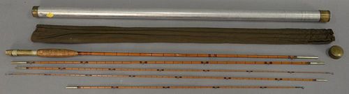 Leonard three piece bamboo flyrod for trout having three tips including one shorter tip marked The H.L. Leonard Rod Leonard &