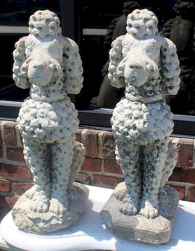 Pair of Decorative Cast Cement Poodle Statues.