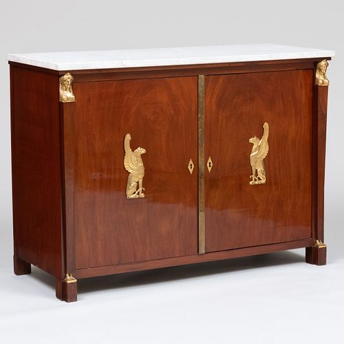 Empire Ormolu-Mounted Mahogany Side Cabinet with a Marble Top