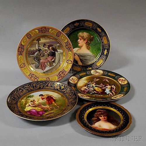 Five Austrian Porcelain Cabinet Plates