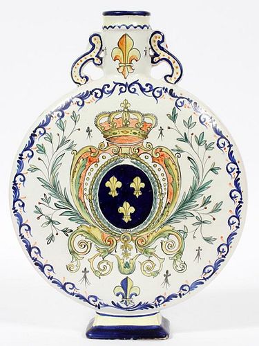 FRENCH FAIENCE POTTERY FLASK