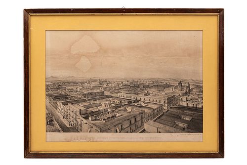 GUALDI, PEDRO. VISTA NORTE OESTE DEL PANORAMA DE MÉXICO. MÉXICO: IMP. LITO. DE MASSE Y DECAEN, 1841.  Litografía, 26.5 x 38....