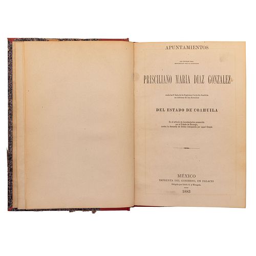 Miscelánea sobre la cuestión de límites entre Coahuila y Durango. México, 1883. 4 obras en un volumen. Contiene mapas.
