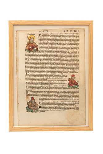 HARTMANN SCHEDEL. NUREMBERG, 1493.  Hoja incunable de la obra La Crónica de Nuremberg (Liber Chronicarum) de Hartmann Schede...