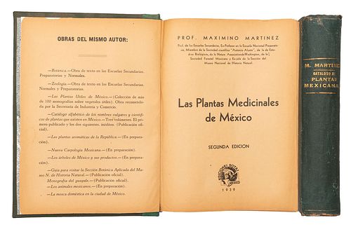 MARTÍNEZ, MAXIMINO. LIBROS SOBRE BOTÁNICA. a) CATÁLOGO DE NOMBRES VULGARES Y CIENTÍFICOS DE PLANTAS MEXICANAS. MÉXICO, ED...