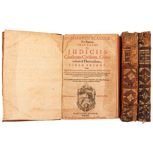 Scacciae, Sigismundi. Tractatus de Judiciis Causarum / Tractatus de Commerciis. Francofurti/Genevae, 1669 /1664. Piezas: 3.