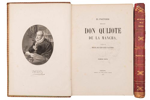 Cervantes Saavedra, Miguel de. El Ingeniosos Hidalgo Don Quijote de la Mancha. Barcelona: Imprenta de Tomás Gorchs, 1859. Piezas: 2.